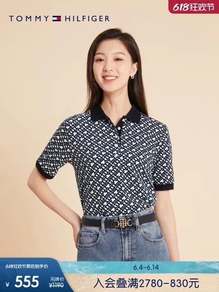 Рубашка-поло женская Tommy Hilfiger Magic Square с короткими рукавами, темно-синий / белый