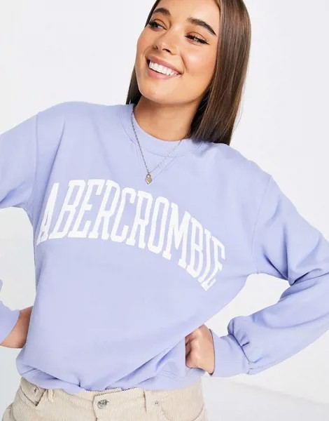 Синий свитер с объемными рукавами и логотипом Abercrombie & Fitch-Голубой