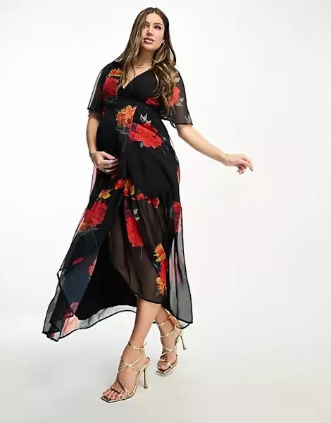 Платье Hope & Ivy Maternity ruffle wrap, черный/красный