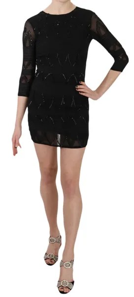 JOHN RICHMOND Вечернее платье, черное шелковое платье с пайетками, мини-футболка IT40 / US6 / S Рекомендуемая розничная цена 3200 долларов США