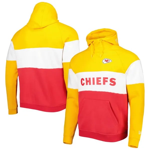 Мужской красный/золотой пуловер с капюшоном Kansas City Chiefs Colorblock Current New Era