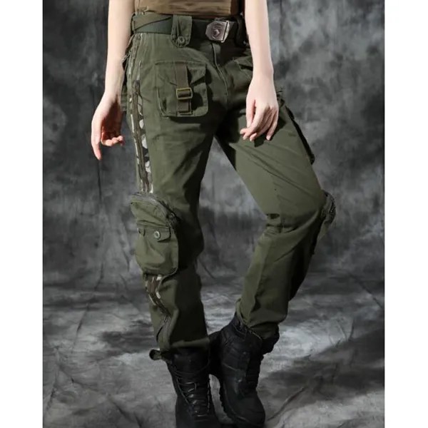 Брюки-карго женские, танцевальный комбинезон в стиле милитари, брюки камуфляжного цвета армейского зеленого цвета, большие размеры