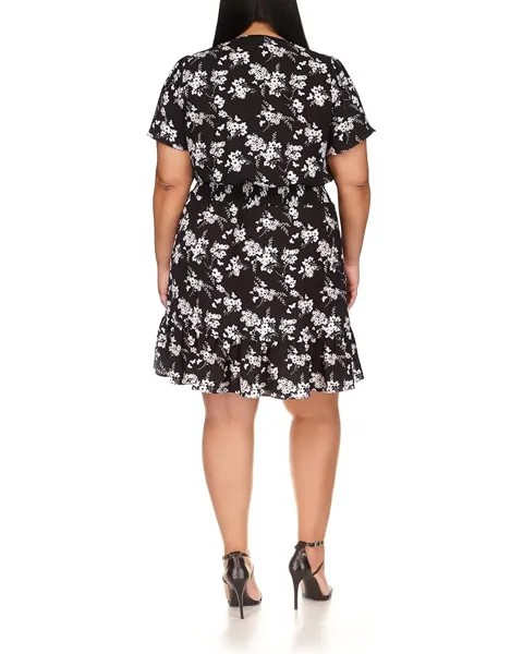 Платье Michael Kors Plus Size Botanical Short Sleeve Wrap Dress, черный/белый