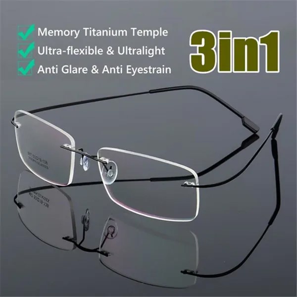 Гибкие сверхлегкие безоправные очки памяти Титановые магнитные очки для чтения Прочность +1.0 ~ + 4.0 Очки Пресбиопические очки Очки для чтения