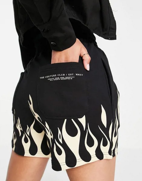 Многоцветные черные oversized-шорты с отделкой в виде языков пламени The Couture Club-Черный цвет