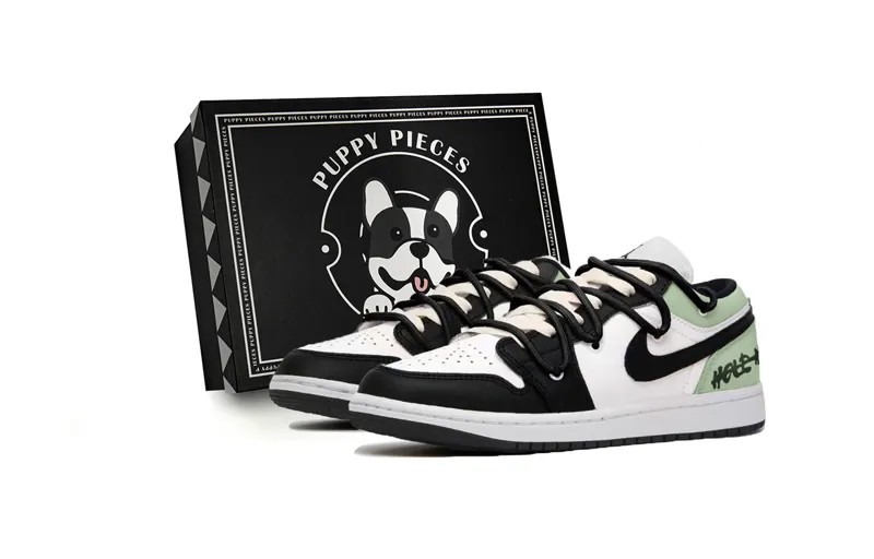 Кроссовки Air Jordan 1 Vintage Basketball Shoes Men Low-top Black/White/Green, зеленый