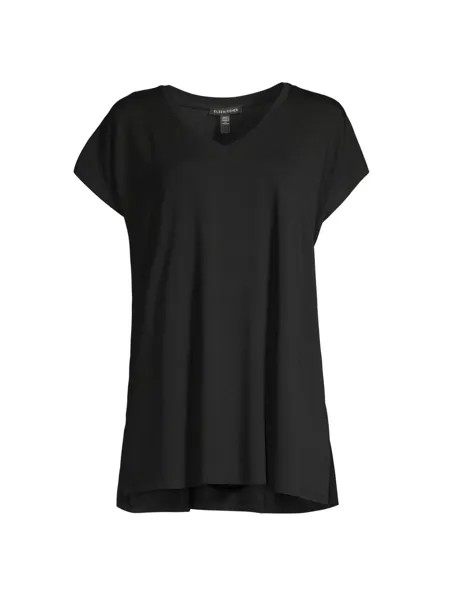Длинная футболка с v-образным вырезом Eileen Fisher, черный