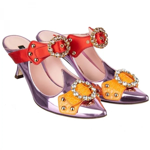 DOLCE - GABBANA Туфли-мулы на каблуке с металлическими кристаллами ALADINO Розовый Красный Оранжевый 09641