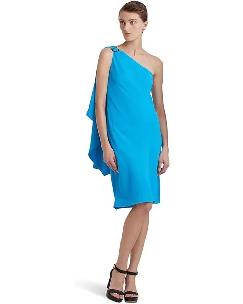 Платье LAUREN Ralph Lauren Georgette One-Shoulder Cocktail, цвет Blaze Ocean