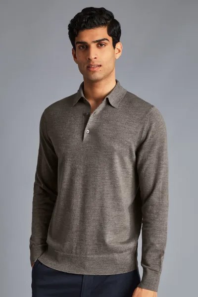 Свитер с воротником-поло из мериносовой шерсти Charles Tyrwhitt, коричневый