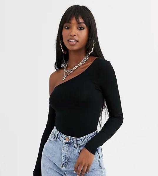 Черное боди на одно плечо с длинными рукавами ASOS DESIGN Tall-Черный