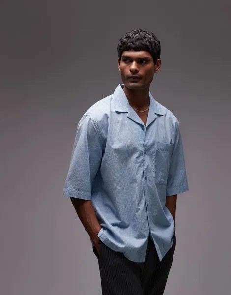 Синяя полосатая рубашка с короткими рукавами Topman