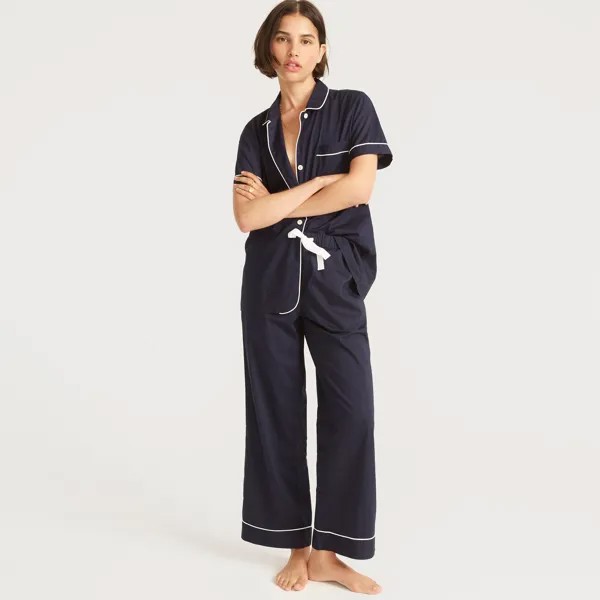 Пижамный комплект из хлопка End-On-End с короткими рукавами J.Crew, синий
