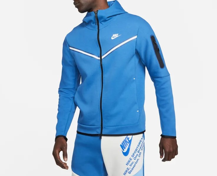 Худи Nike Tech Fleece Windrunner с полной молнией Марина Синий Белый Черный CU4489-407