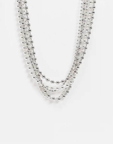 Серебристое ожерелье в несколько рядов с бусинами Weekday-Серебристый