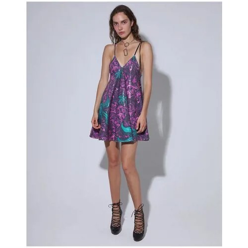 Платье MARDO._, вечернее, свободный силуэт, мини, подкладка, размер S, фиолетовый