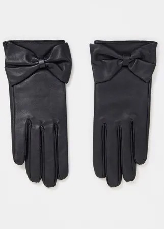 Кожаные черные перчатки для сенсорных экранов с бантами ASOS DESIGN-Черный цвет