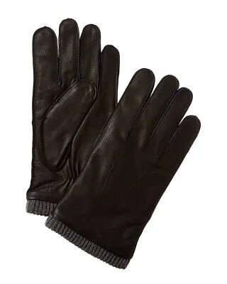 Мужские кожаные перчатки Bruno Magli с ребристыми манжетами и кашемировой подкладкой
