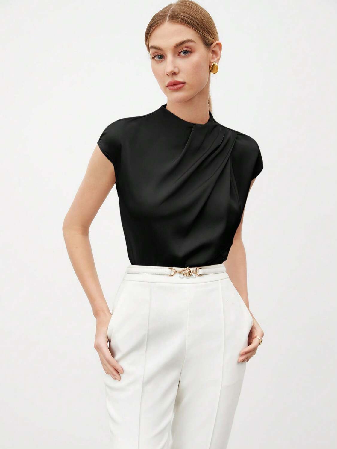 Женская рубашка SHEIN BIZwear, простой дизайн, однотонный цвет, черный цвет