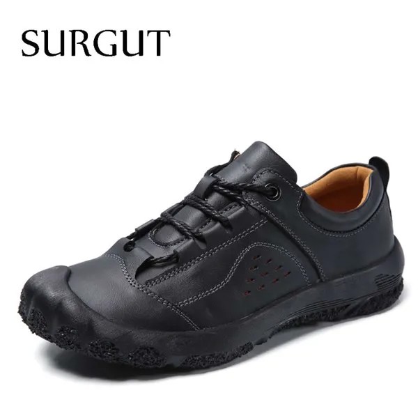 Мужские кожаные туфли-оксфорды SURGUT, черные повседневные туфли цвета хаки, классические дышащие мокасины на плоской подошве для вождения, об...