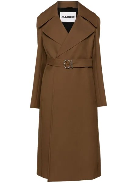 Jil Sander двубортное пальто с поясом, коричневый