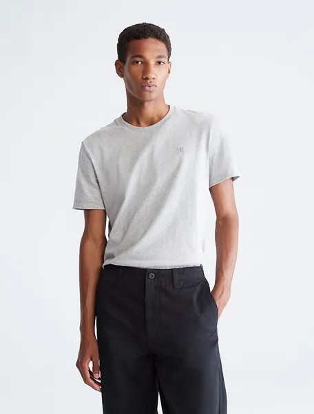 Гладкая хлопковая однотонная футболка с круглым вырезом Calvin Klein, серый