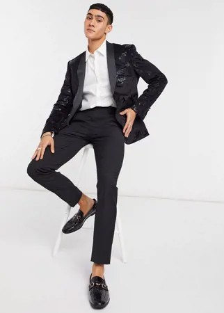 Бархатный приталенный пиджаки с набивкой флок Bolongaro Trevor-Черный цвет