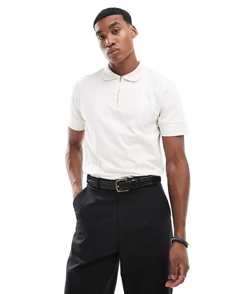 ASOS DESIGN – плотная кремовая рубашка-поло с молнией на шее