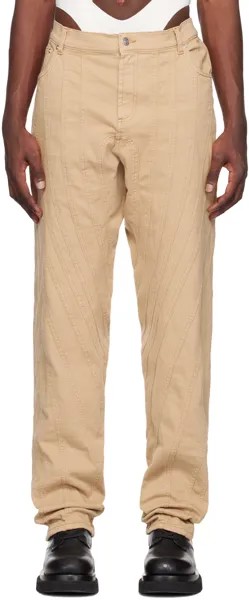 Эксклюзивные бежевые мешковатые джинсы Mugler SSENSE со спиральной застежкой
