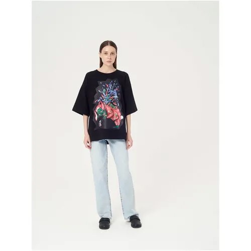 Футболка с принтом oversize, Майка летняя женская удлиненная, Casual футболка