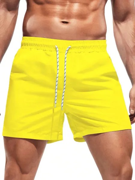 Мужские однотонные пляжные шорты с завязками на талии Manfinity, желтый