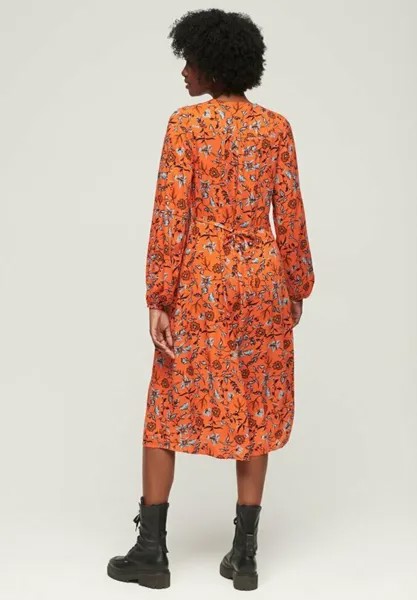 Повседневное платье PRINTED V-NECK MIDI TEA Superdry, цвет winterbloom orange