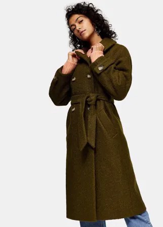 Тренч цвета хаки из букле Topshop-Зеленый