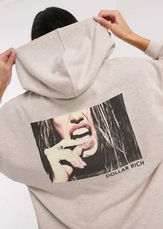 Бежевое трикотажное платье-худи с принтом на спине ASOS DESIGN-Кремовый