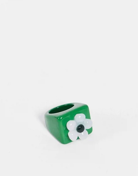 Зеленое кольцо из акрила с цветком Vintage Supply-Зеленый цвет