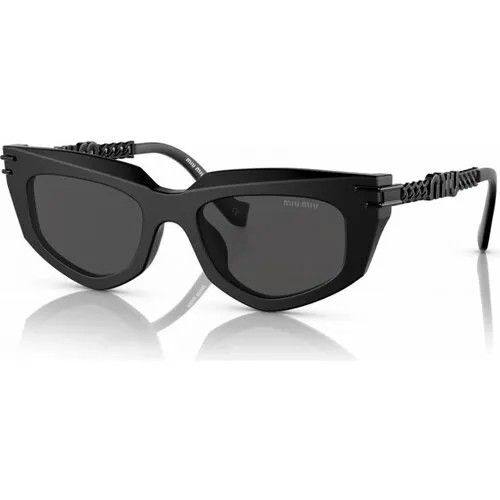 Солнцезащитные очки Miu Miu, кошачий глаз, оправа: пластик, с защитой от УФ, для женщин, черный