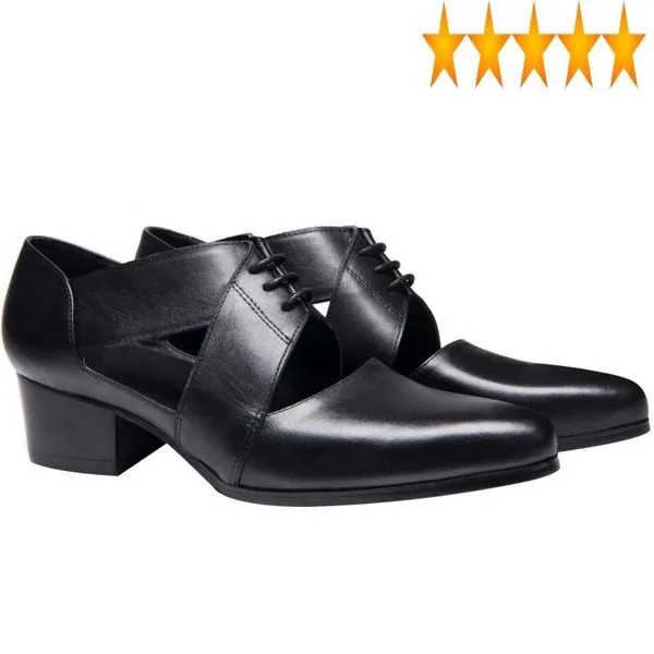 Сандалии мужские из натуральной кожи с острым носком, летние официальные туфли в британском стиле, закрытые, деловой стиль, каблук, черные