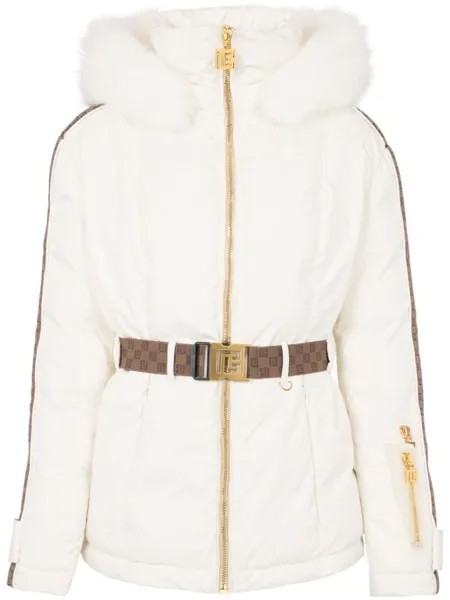 Balmain лыжная куртка с поясом и монограммой PB, белый