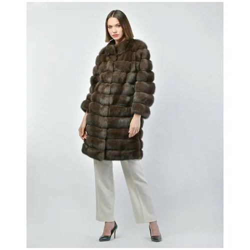 Пальто , соболь, силуэт прямой, размер 42, коричневый