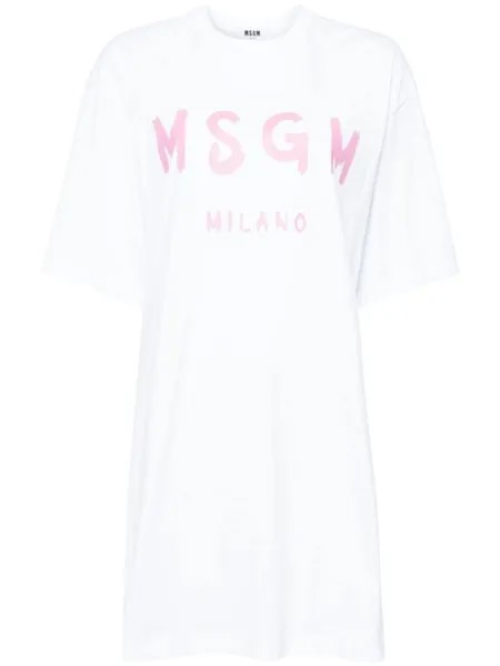 MSGM хлопковое платье-футболка с логотипом, белый