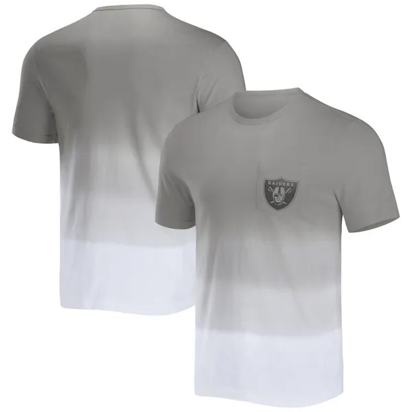 Мужская футболка NFL x Darius Rucker Collection от Fanatics серебристого/белого цвета с карманами Las Vegas Raiders Dip Dye