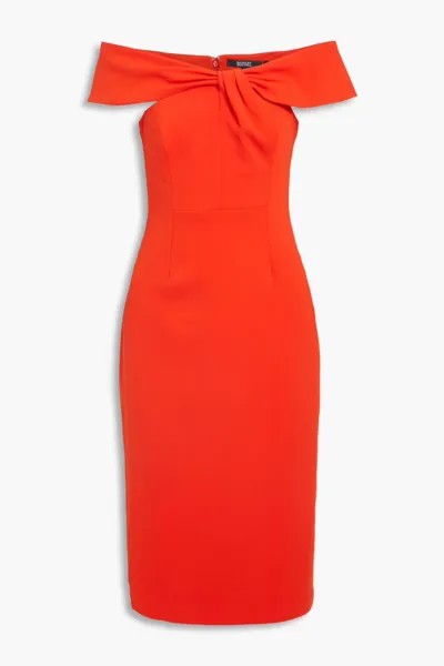 Плиссированное платье из крепа с открытыми плечами Badgley Mischka, цвет Tomato red