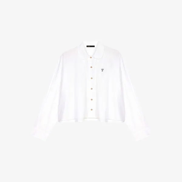 Укороченная хлопковая рубашка Cimidis с длинными рукавами и вышитым логотипом Maje, цвет blanc