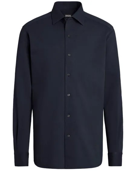 Zegna long-sleeve cotton shirt, синий