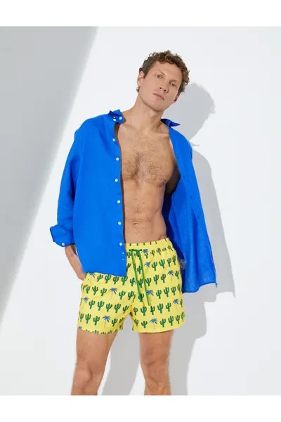 Короткие шорты для плавания с принтом в стиле кактуса, кружевной талией и карманом Koton, желтый
