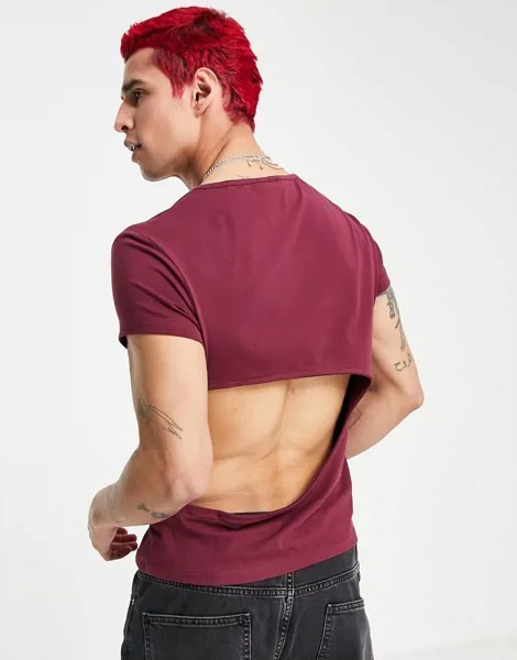 Бордовая облегающая футболка с декоративным вырезом сбоку ASOS DESIGN-Красный