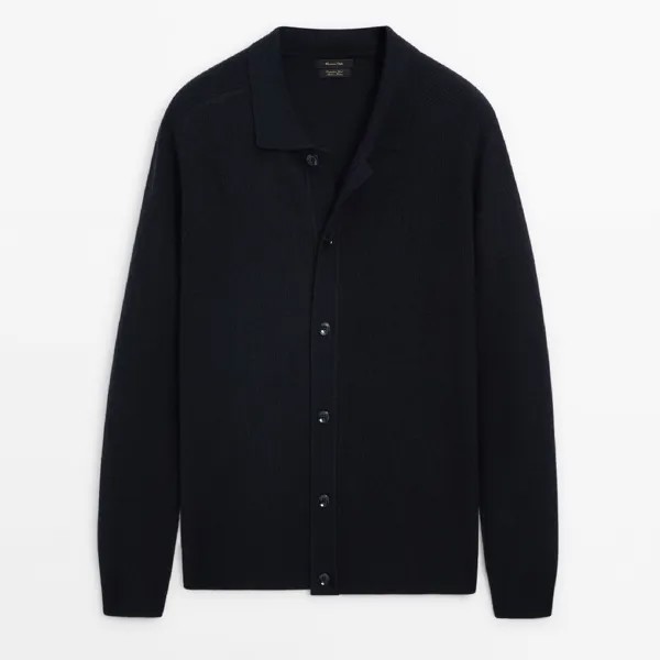 Кардиган Massimo Dutti Knit With Shirt Collar And Buttons, темно-синий