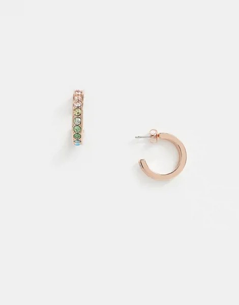 Розово-золотистые серьги-кольца с радужными кристаллами Ted Baker-Золотой