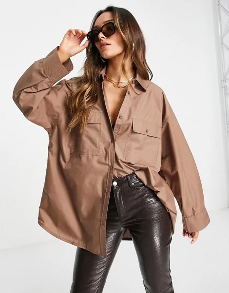 Oversized-рубашка карамельного цвета с широкими манжетами ASOS DESIGN-Коричневый цвет