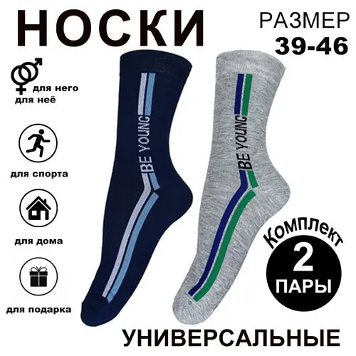 Носки BY, 2 пары, размер 39-46, синий, серый